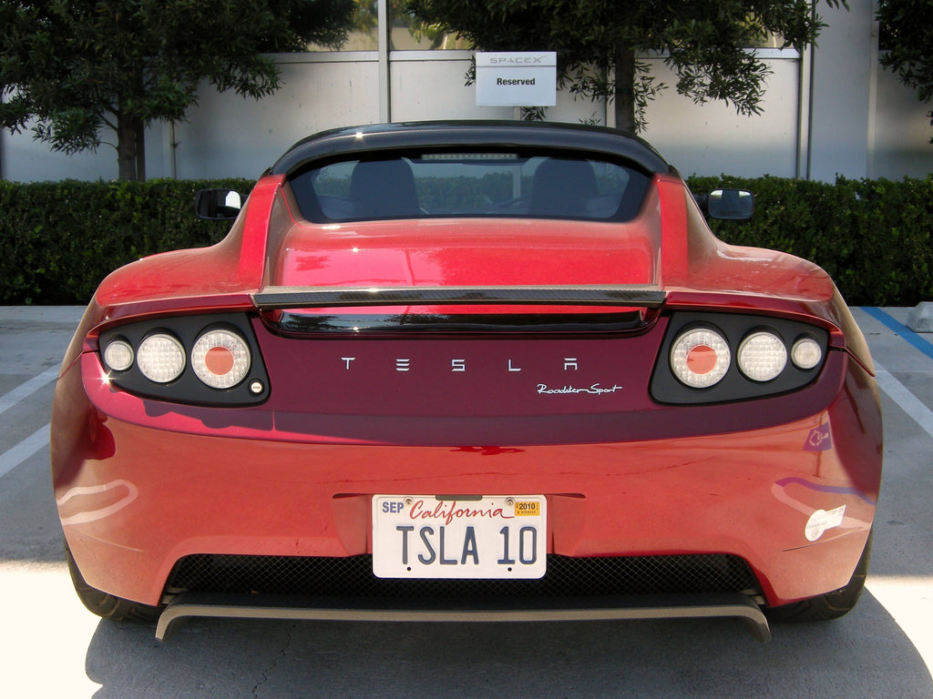 TSLA 10 license plate on Elon Musk's Tesla Roadster