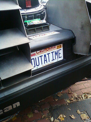 OUTATIME license plate on DeLorean from Back to the Future 