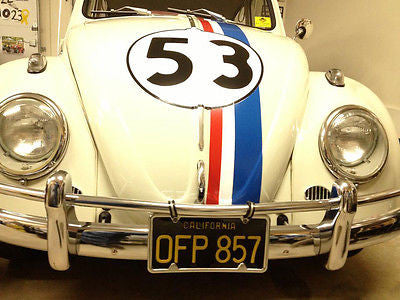 OFP 857 license plate on the 1963 Volkswagen Beetle from The Love Bug